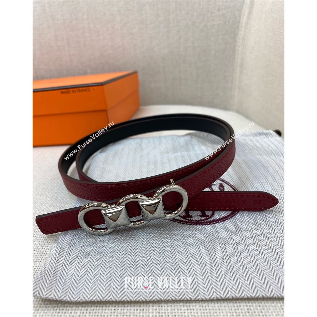 Hermes Mini Constance Reversible Leather Belt 13mm Burgundy 2021 (99-21082363)