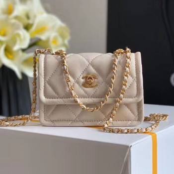 Chanel Quilted Lambskin Mini Flap Bag with Metal Button AP1664 White 2020 (JY-20111918)