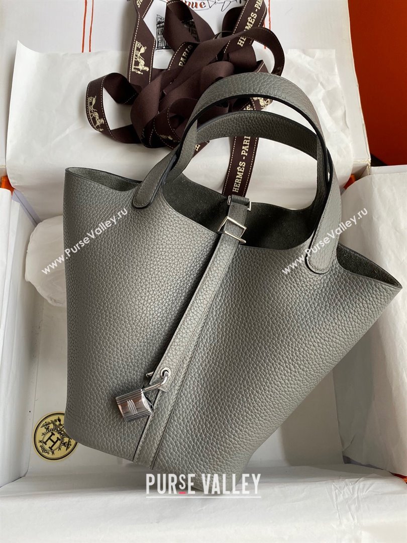 Hermes Picotin Lock Bag 18cm/22cm in Taurillon Clemence Leather Cumulonimbus Grey/Silver 2024 (Pure Handmade) (XYA-24042913)