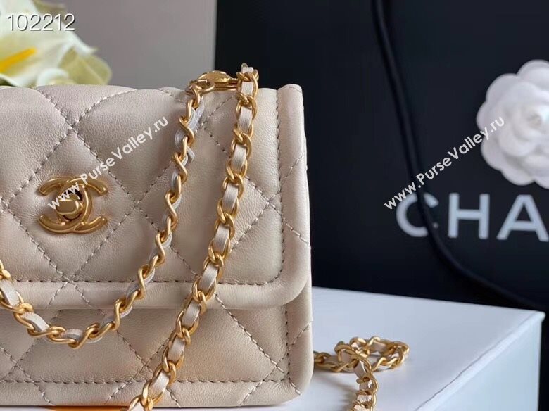 Chanel Quilted Lambskin Mini Flap Bag with Metal Button AP1664 White 2020 (JY-20111918)