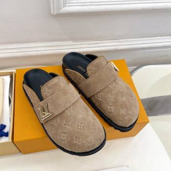 Louis Vuitton LV Cosy Flat Comfort Clog Mules in Monogram Suede 2 Dark Beige 2024 1ADD7G (MD-241224051)