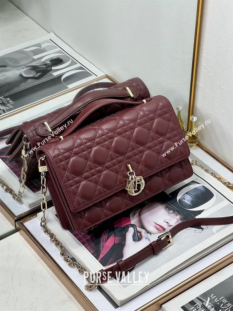 Dior My Dior Top Handle Bag in Latte Cannage Lambskin 8807 Burgundy 2024 (XXG-24081418)