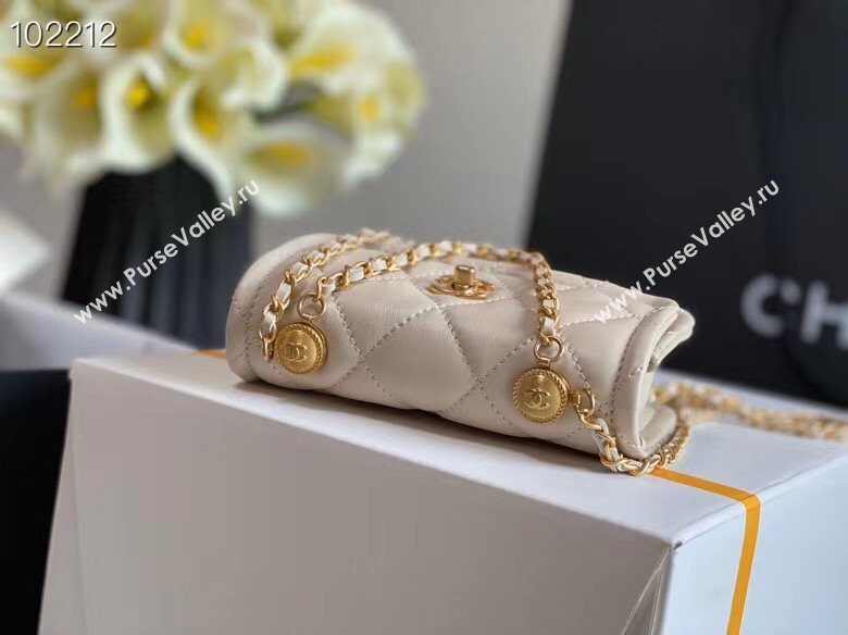 Chanel Quilted Lambskin Mini Flap Bag with Metal Button AP1664 White 2020 (JY-20111918)