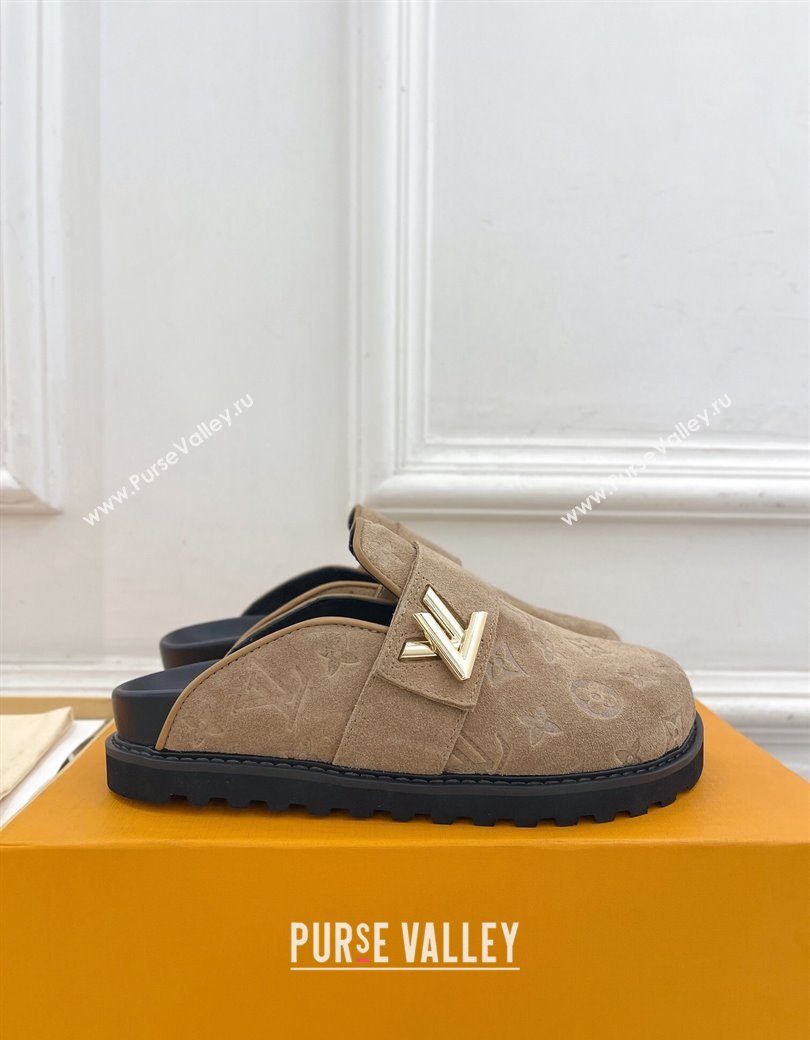 Louis Vuitton LV Cosy Flat Comfort Clog Mules in Monogram Suede 2 Dark Beige 2024 1ADD7G (MD-241224051)