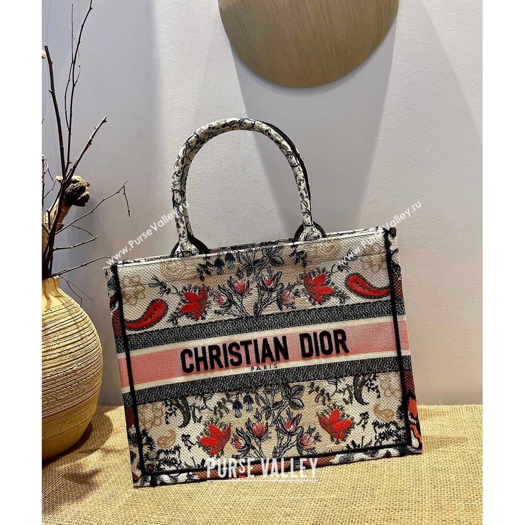 Dior Small Book Tote Bag in Pink Flora Embroidery 2021 M1286  (XXG-21080304)
