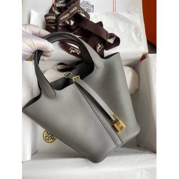 Hermes Picotin Lock Bag 18cm/22cm in Taurillon Clemence Leather Cumulonimbus Grey/Gold 2024 (Pure Handmade) (XYA-24042914)