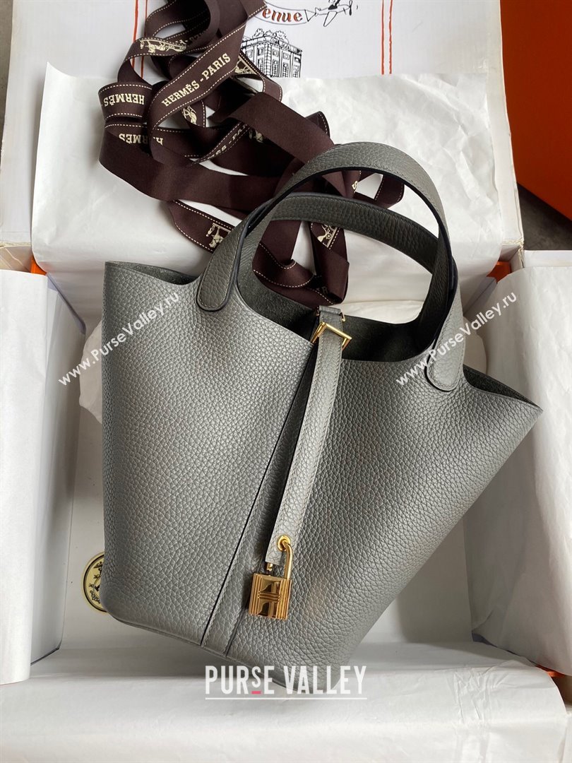 Hermes Picotin Lock Bag 18cm/22cm in Taurillon Clemence Leather Cumulonimbus Grey/Gold 2024 (Pure Handmade) (XYA-24042914)