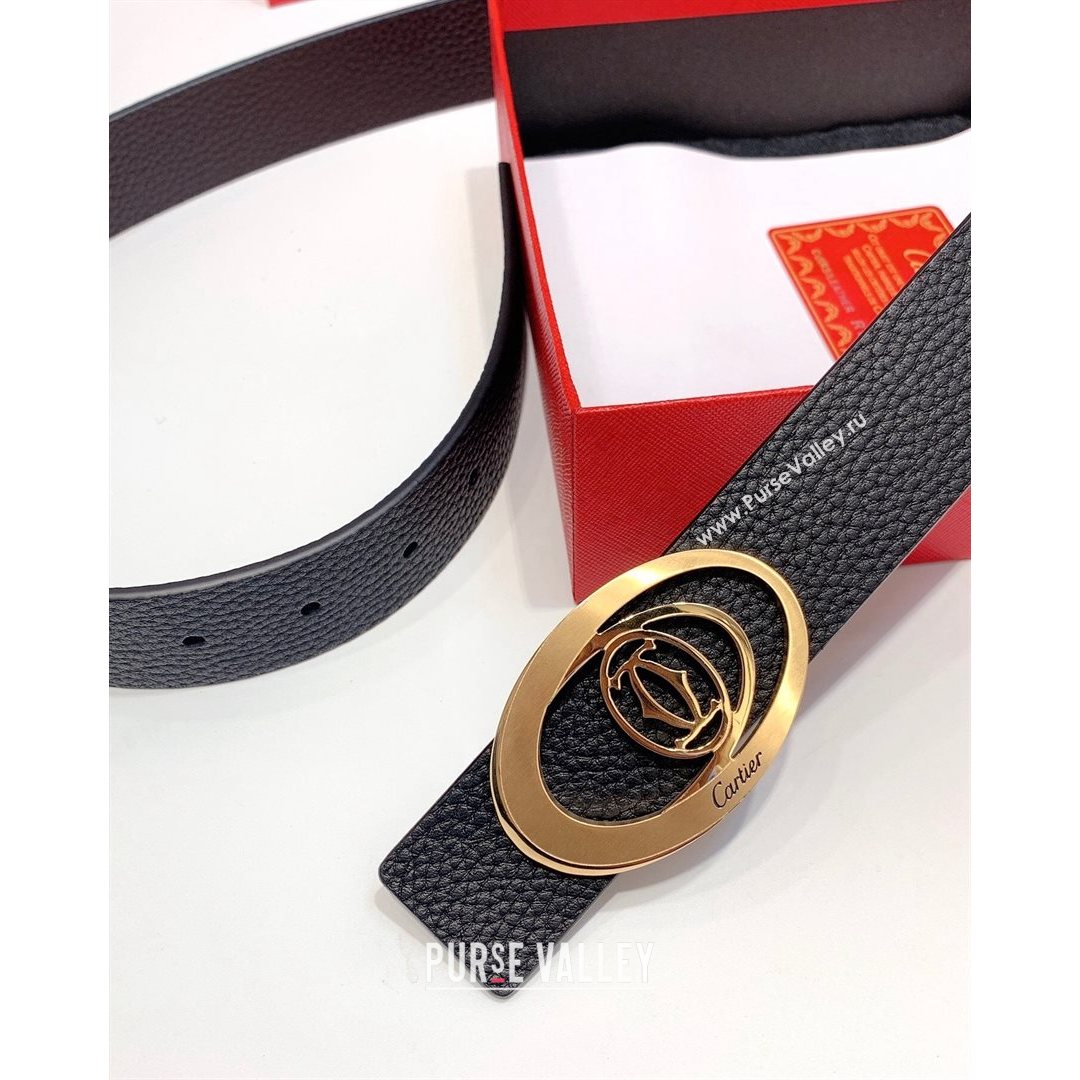 Cartier Leather Belt 35mm with Logo Buckle Black/Gold 2021 (99-21082365)