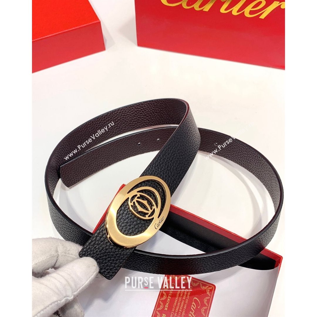 Cartier Leather Belt 35mm with Logo Buckle Black/Gold 2021 (99-21082365)