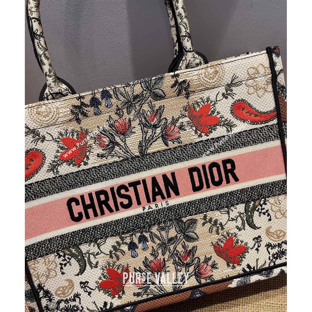 Dior Small Book Tote Bag in Pink Flora Embroidery 2021 M1286  (XXG-21080304)