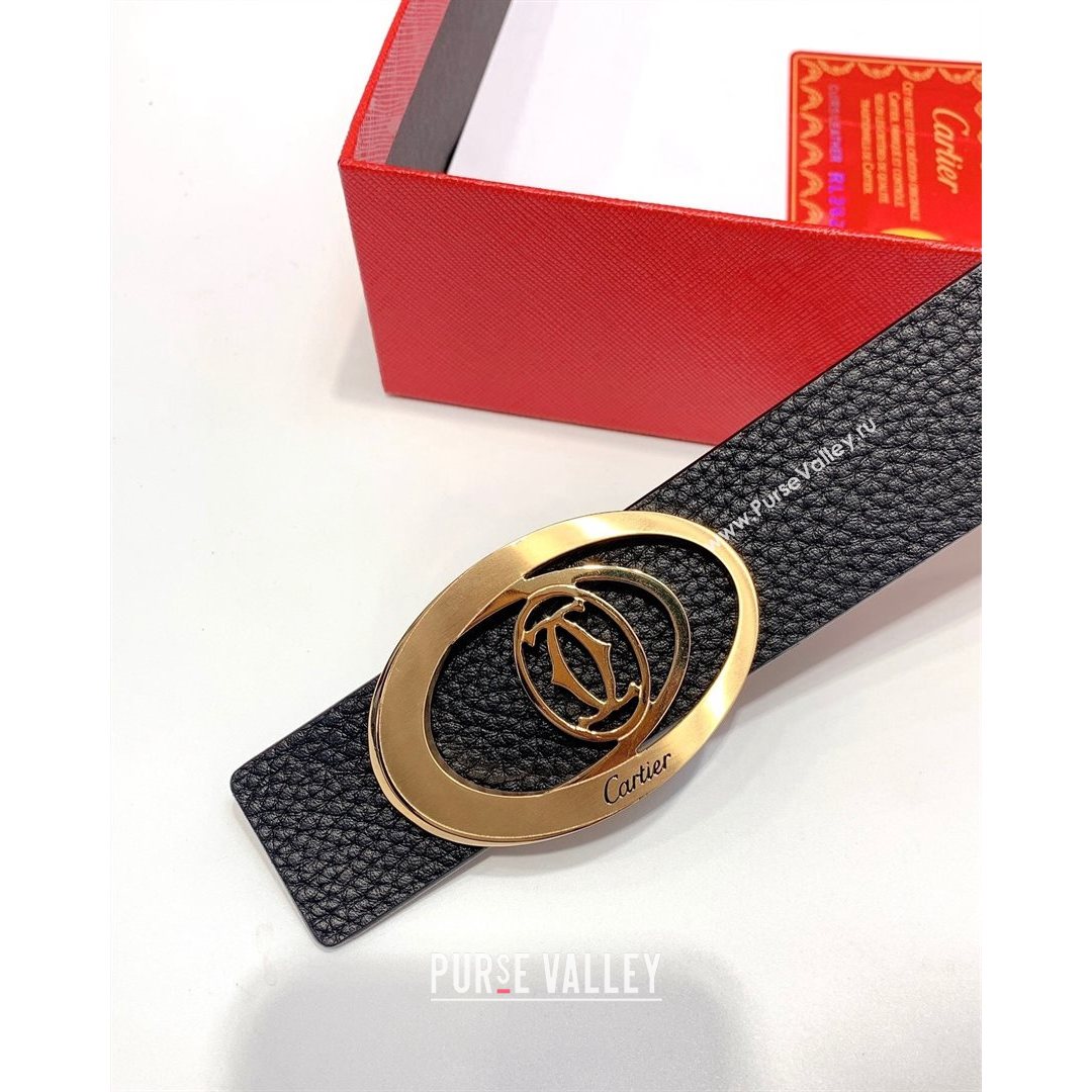 Cartier Leather Belt 35mm with Logo Buckle Black/Gold 2021 (99-21082365)