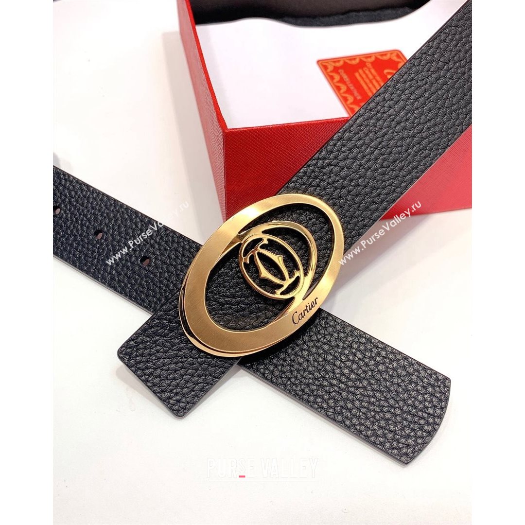 Cartier Leather Belt 35mm with Logo Buckle Black/Gold 2021 (99-21082365)