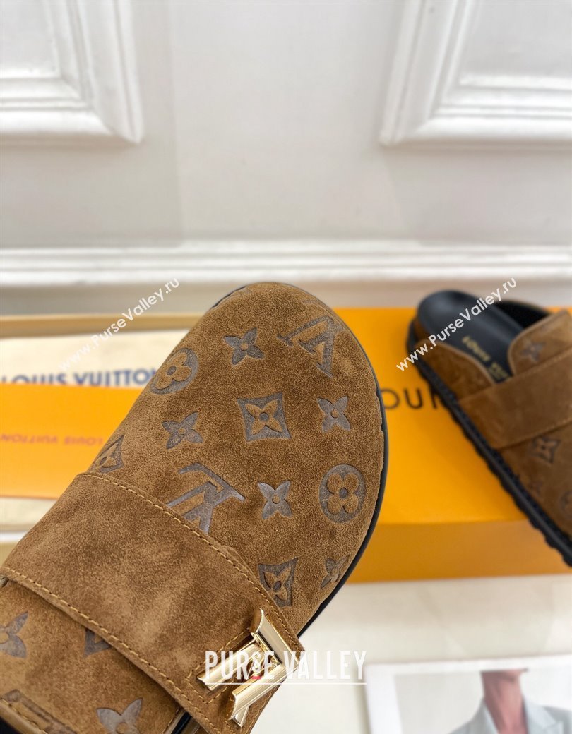 Louis Vuitton LV Cosy Flat Comfort Clog Mules in Monogram Suede 2 Brown 2024 1ADD7G (MD-241224052)