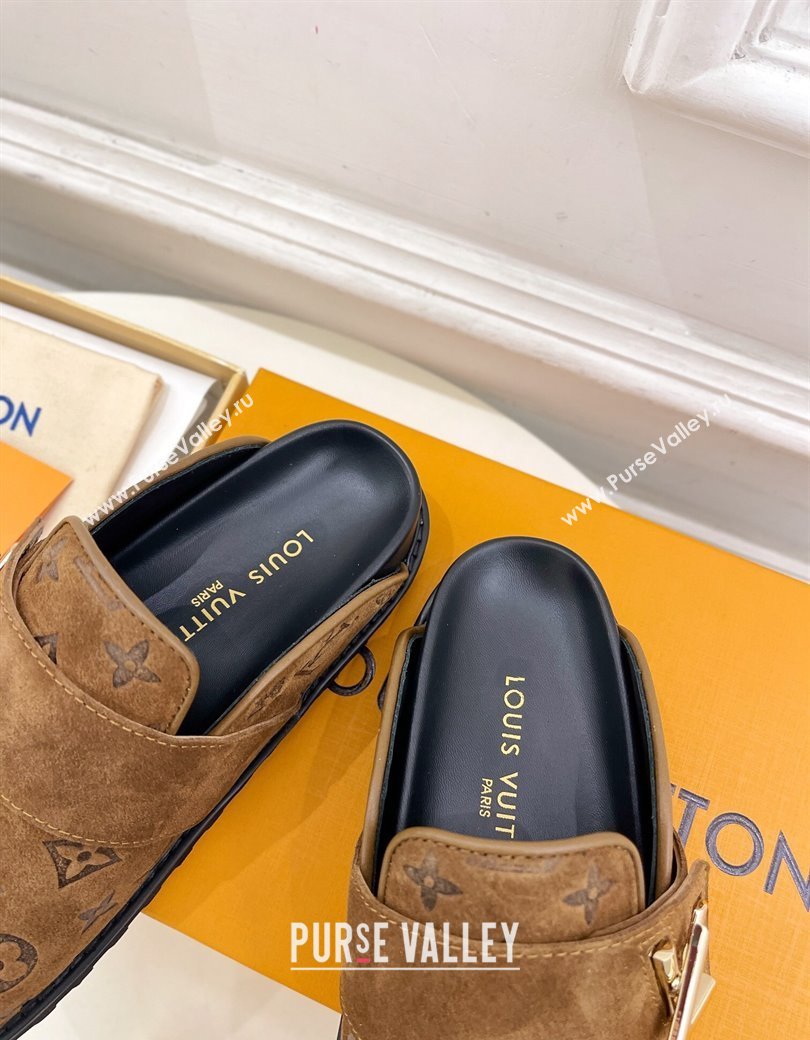 Louis Vuitton LV Cosy Flat Comfort Clog Mules in Monogram Suede 2 Brown 2024 1ADD7G (MD-241224052)