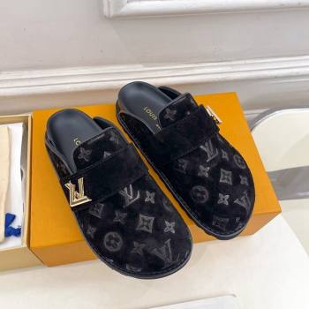 Louis Vuitton LV Cosy Flat Comfort Clog Mules in Monogram Suede 2 Black 2024 1ADD7G (MD-241224053)