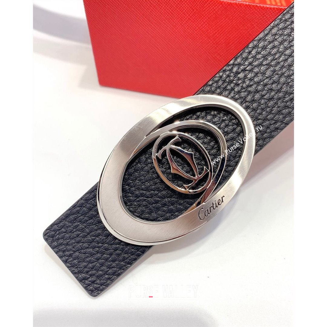 Cartier Leather Belt 35mm with Logo Buckle Black/Silver 2021 (99-21082366)