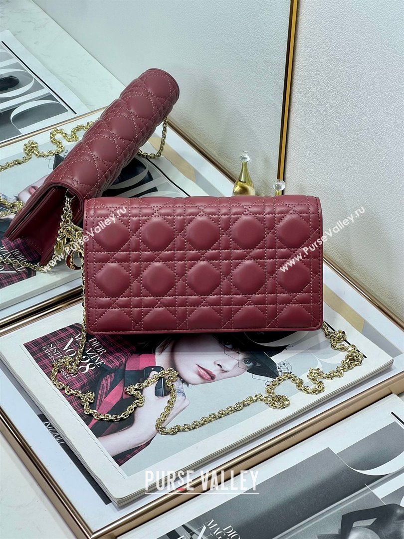 Dior Lady Dior Pouch in Cannage Lambskin M81B Burgundy 2024 (XXG-24081513)