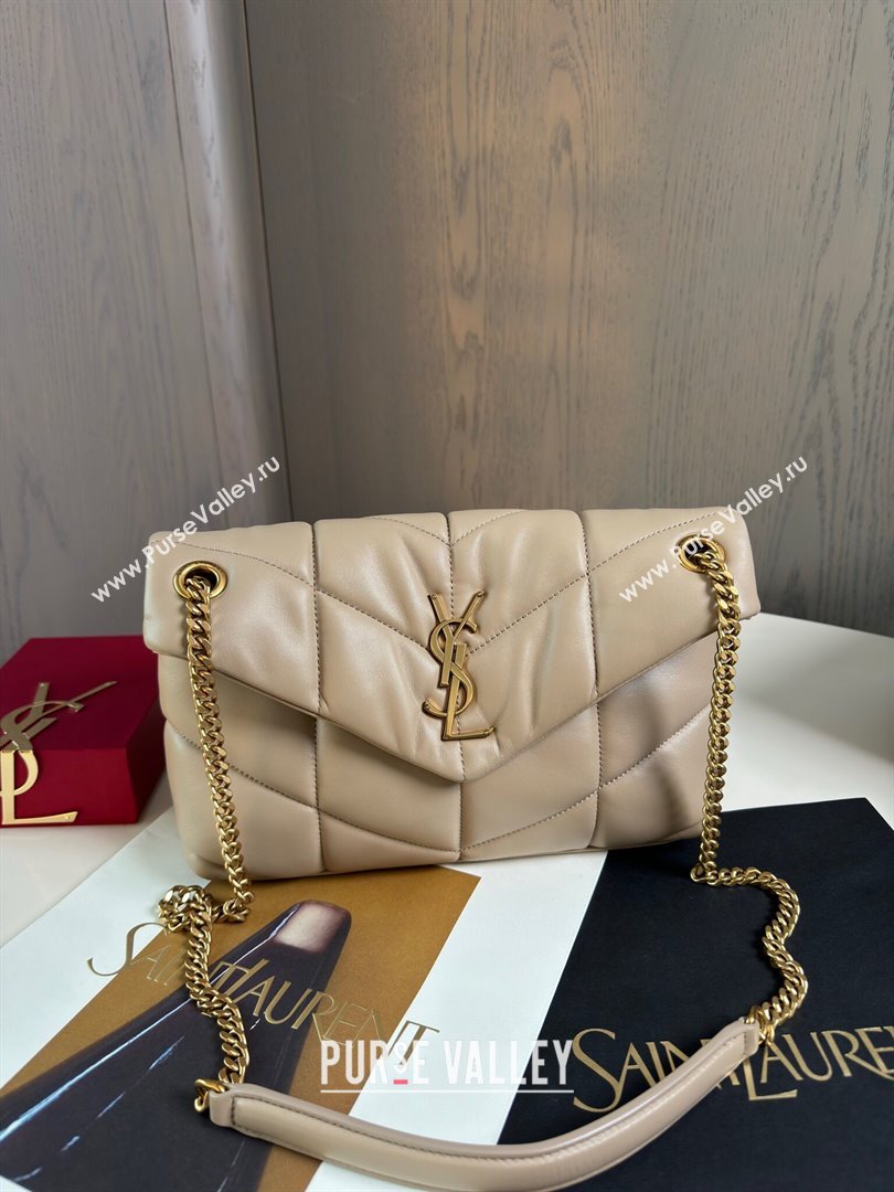 Saint Laurent Loulou Puffer Small Bag in Quilted Lambskin 577476 Beige/Gold 2024 Top Quality (HONGS-24062625)