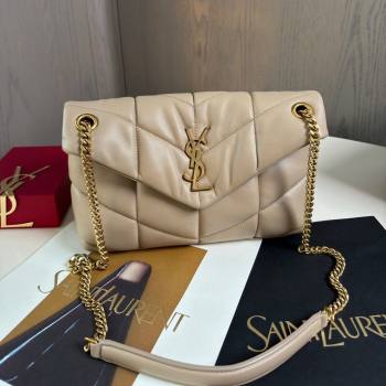 Saint Laurent Loulou Puffer Small Bag in Quilted Lambskin 577476 Beige/Gold 2024 Top Quality (HONGS-24062625)