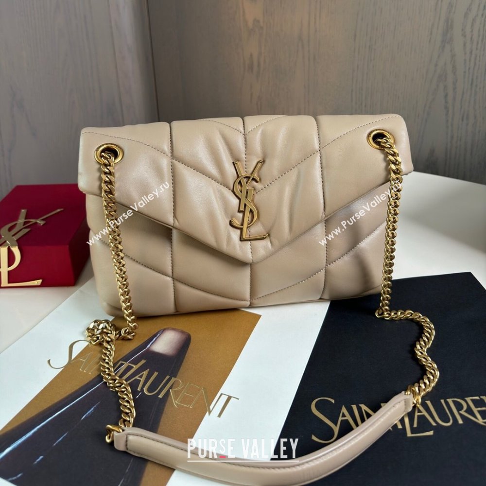 Saint Laurent Loulou Puffer Small Bag in Quilted Lambskin 577476 Beige/Gold 2024 Top Quality (HONGS-24062625)