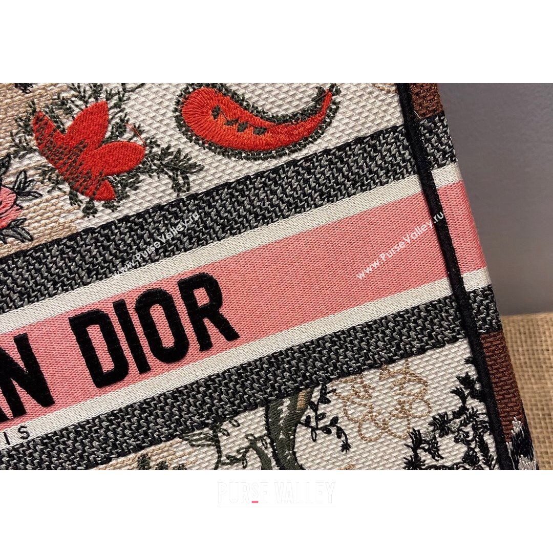 Dior Large Book Tote Bag in Pink Flora Embroidery 2021 M1286  (XXG-21080303)