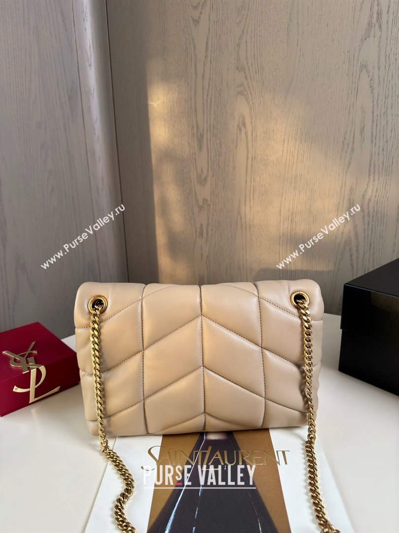 Saint Laurent Loulou Puffer Small Bag in Quilted Lambskin 577476 Beige/Gold 2024 Top Quality (HONGS-24062625)