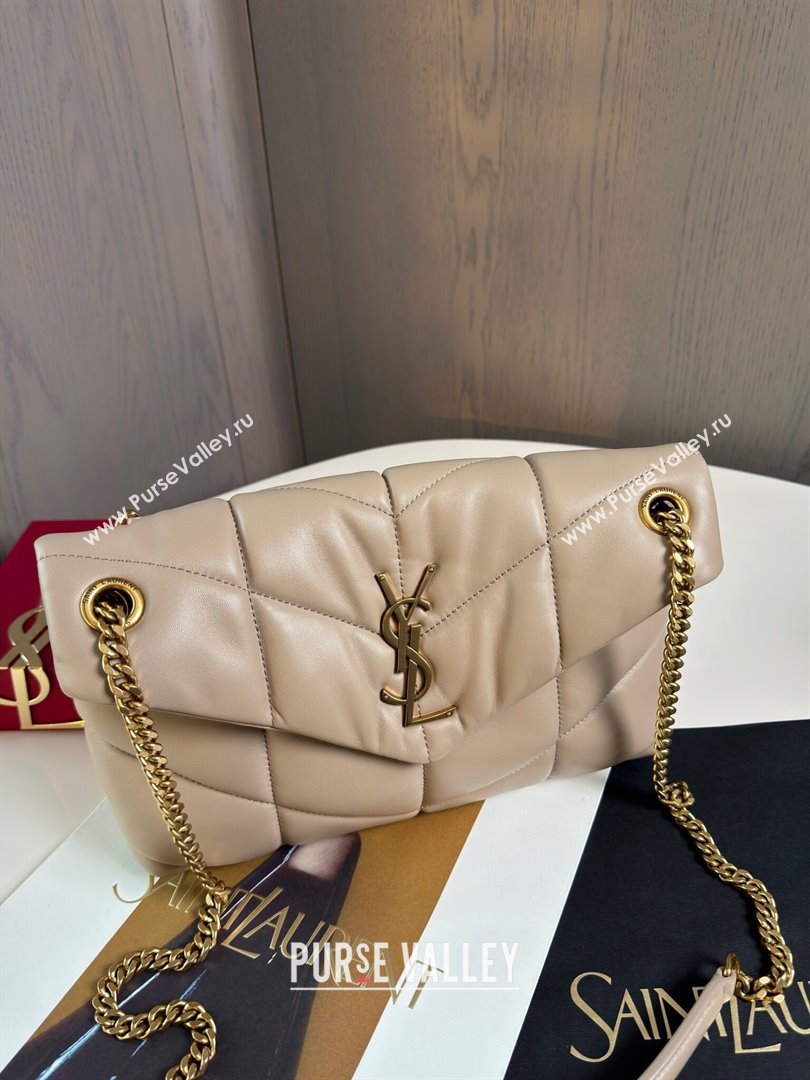 Saint Laurent Loulou Puffer Small Bag in Quilted Lambskin 577476 Beige/Gold 2024 Top Quality (HONGS-24062625)