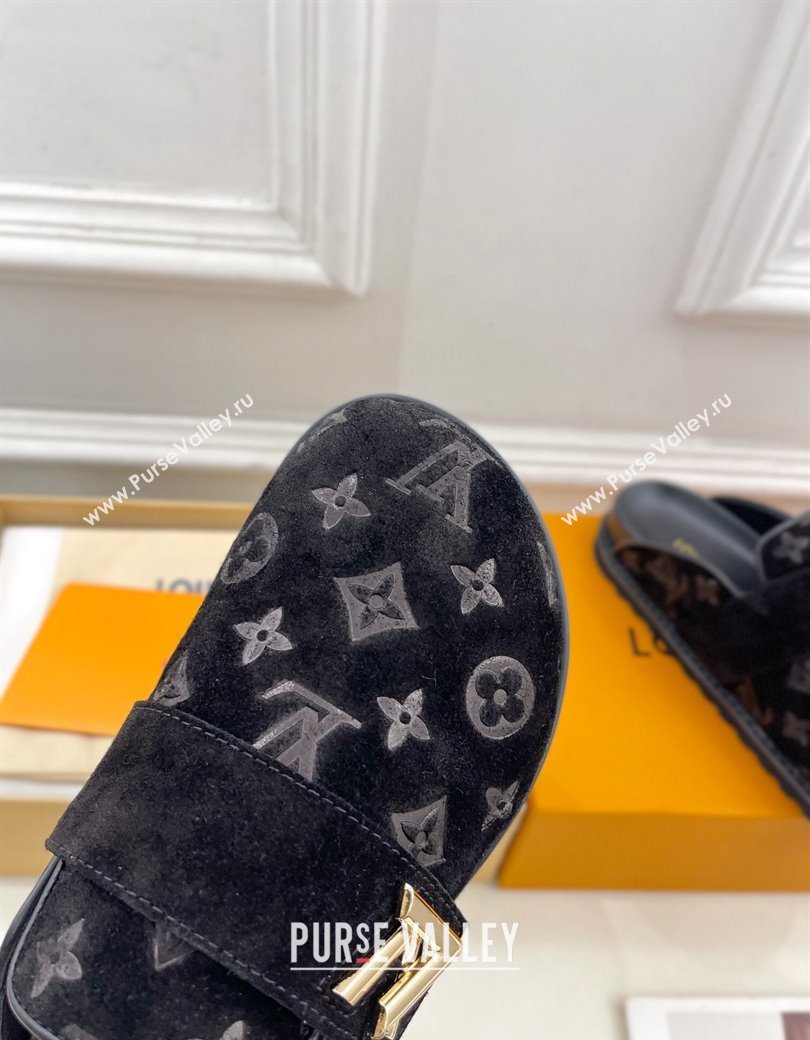 Louis Vuitton LV Cosy Flat Comfort Clog Mules in Monogram Suede 2 Black 2024 1ADD7G (MD-241224053)