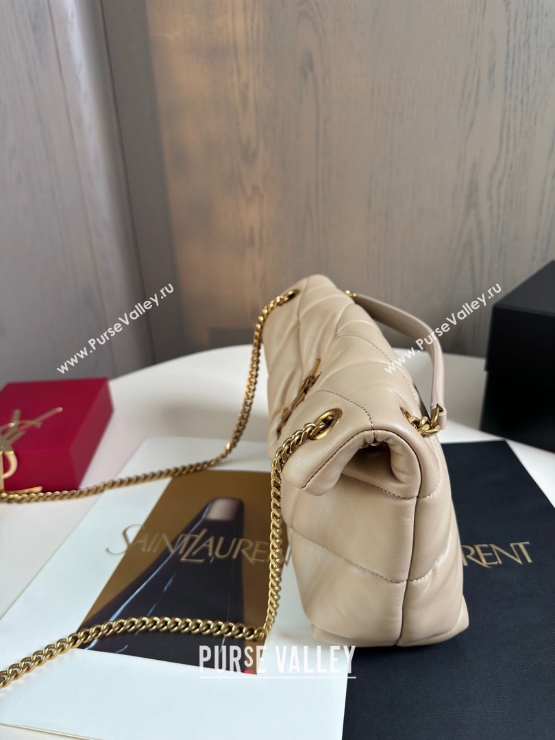 Saint Laurent Loulou Puffer Small Bag in Quilted Lambskin 577476 Beige/Gold 2024 Top Quality (HONGS-24062625)