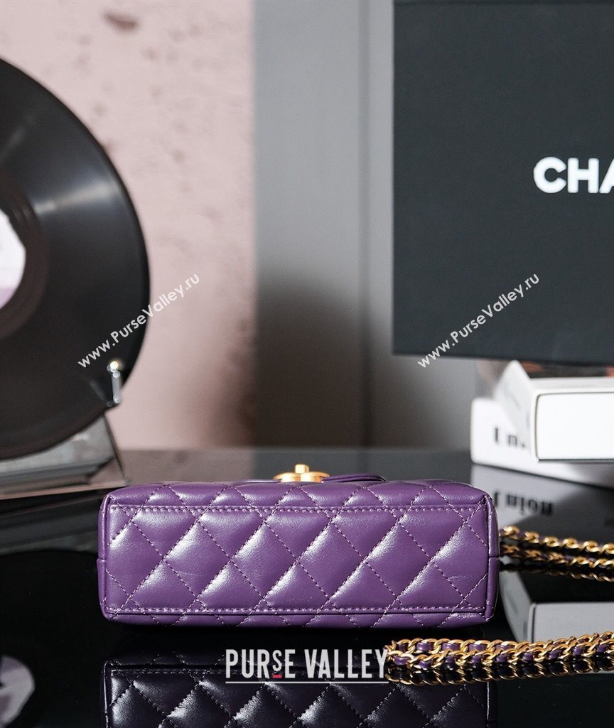 Chanel Shiny Calfskin Mini Shopping Bag AS4416 Dark Purple 2024 (yezi-240927038)