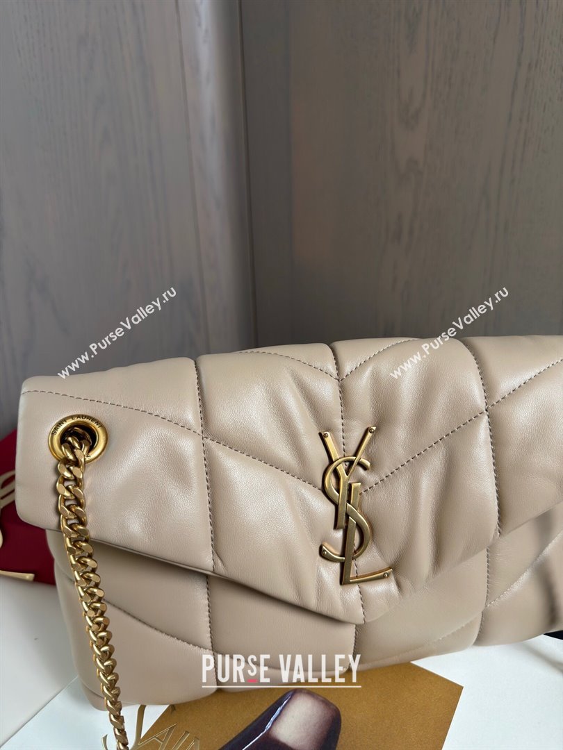 Saint Laurent Loulou Puffer Small Bag in Quilted Lambskin 577476 Beige/Gold 2024 Top Quality (HONGS-24062625)