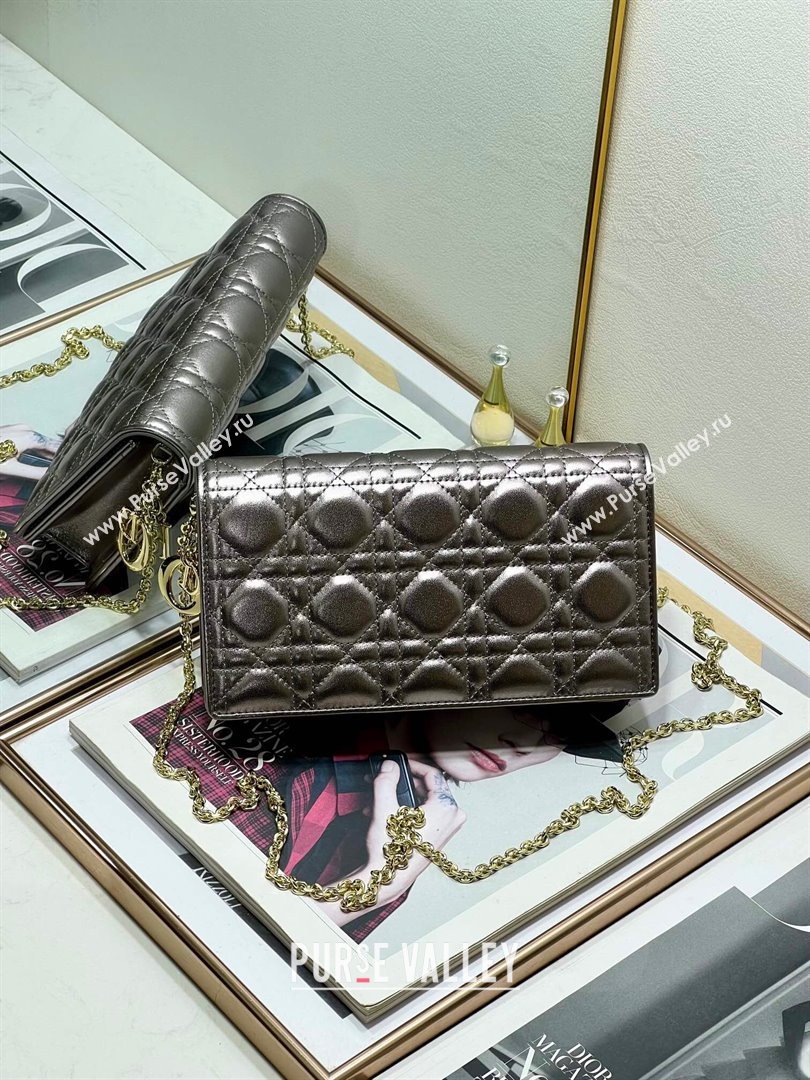 Dior Lady Dior Pouch in Metallic Leather M81B Silver Gray 2024 (XXG-24081514)