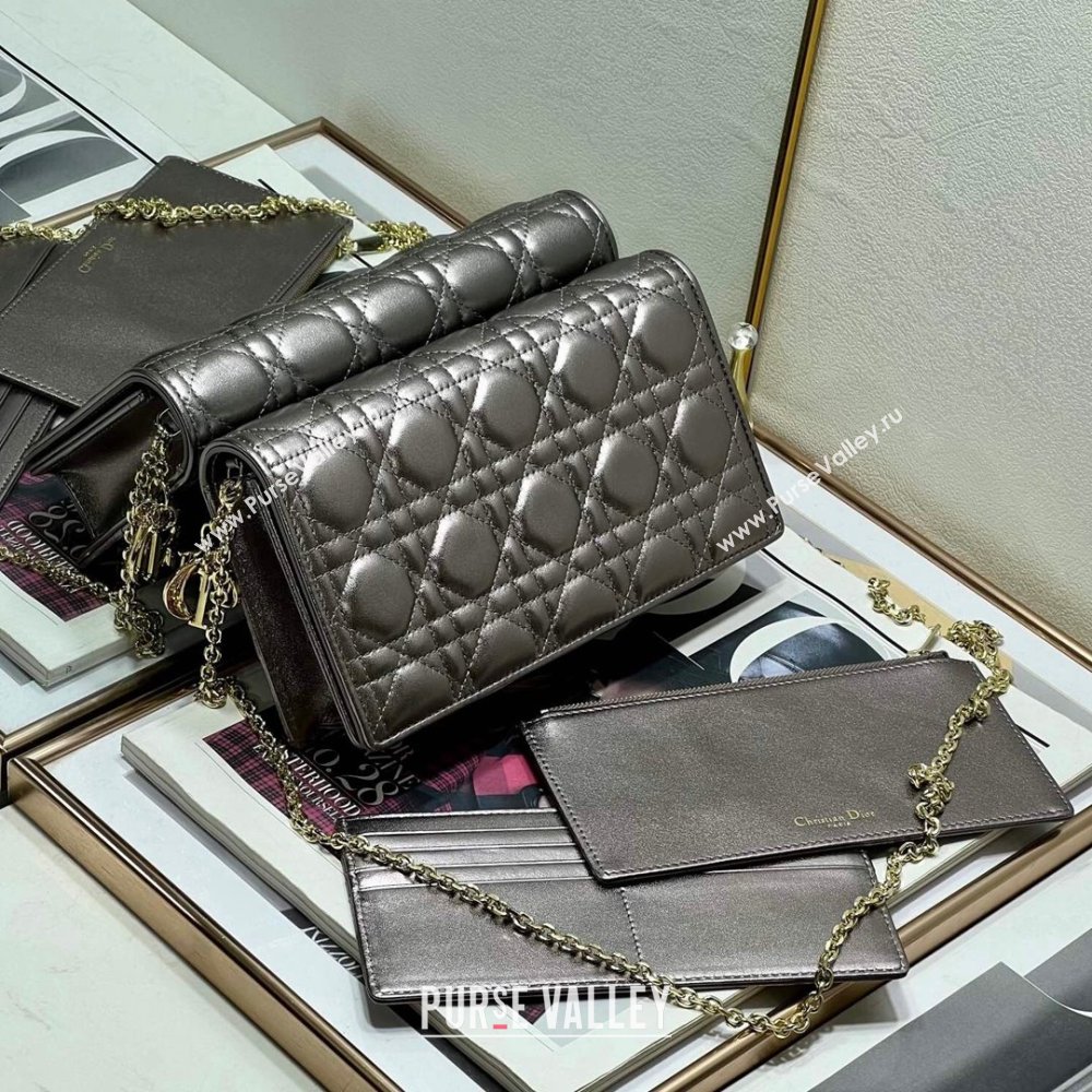 Dior Lady Dior Pouch in Metallic Leather M81B Silver Gray 2024 (XXG-24081514)