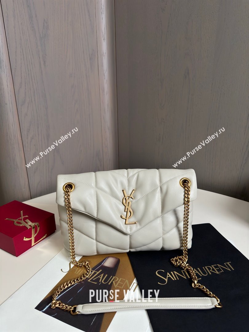 Saint Laurent Loulou Puffer Small Bag in Quilted Lambskin 577476 Off-white/Gold 2024 Top Quality (HONGS-24062626)