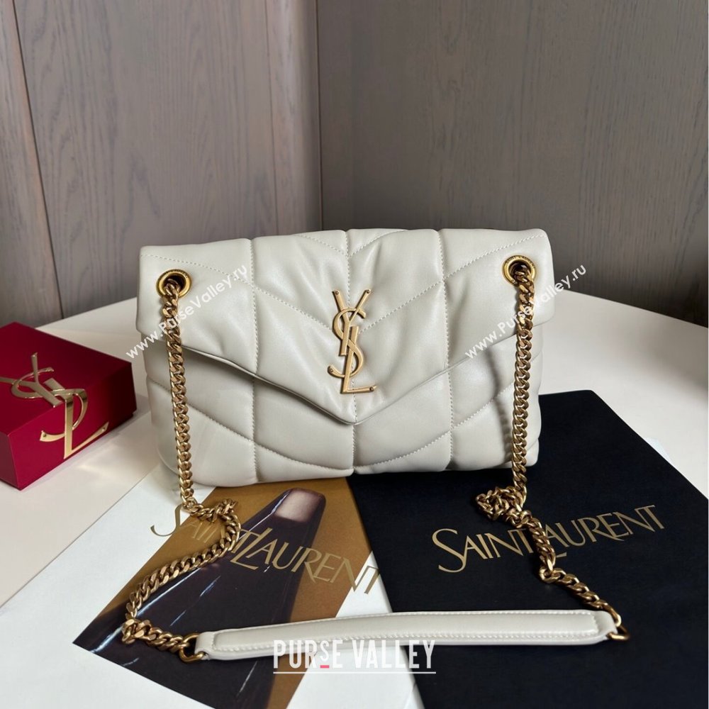 Saint Laurent Loulou Puffer Small Bag in Quilted Lambskin 577476 Off-white/Gold 2024 Top Quality (HONGS-24062626)