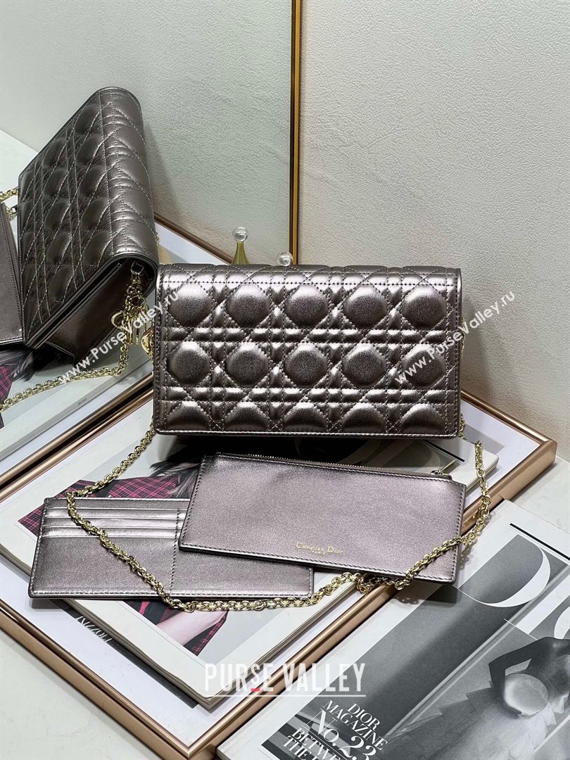 Dior Lady Dior Pouch in Metallic Leather M81B Silver Gray 2024 (XXG-24081514)