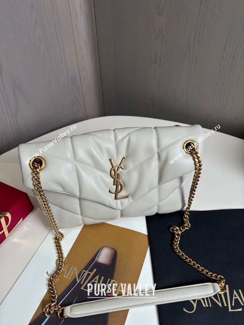 Saint Laurent Loulou Puffer Small Bag in Quilted Lambskin 577476 Off-white/Gold 2024 Top Quality (HONGS-24062626)