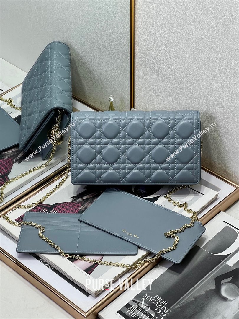 Dior Lady Dior Pouch in Metallic Leather M81B Cloud Blue 2024 (XXG-24081515)