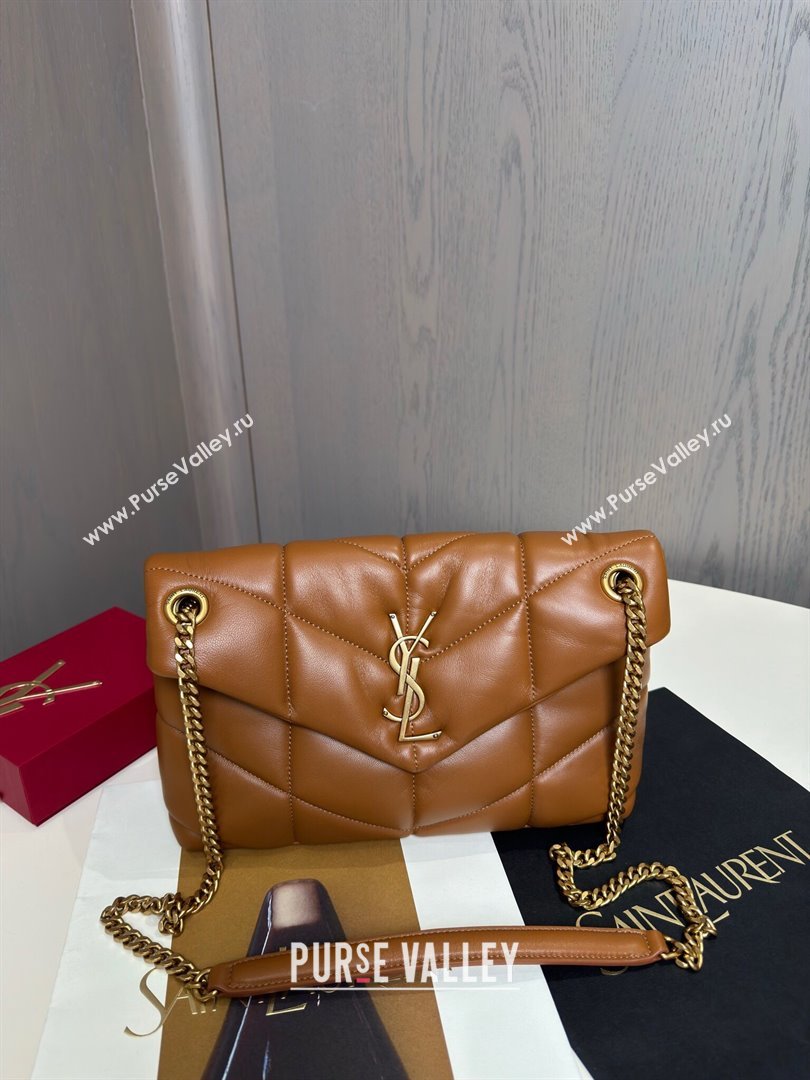 Saint Laurent Loulou Puffer Small Bag in Quilted Lambskin 577476 Caramel/Gold 2024 Top Quality (HONGS-24062627)