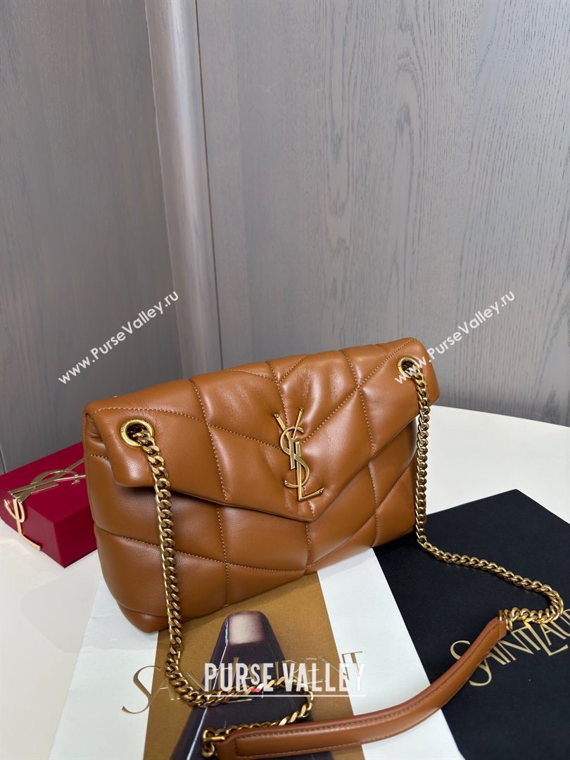 Saint Laurent Loulou Puffer Small Bag in Quilted Lambskin 577476 Caramel/Gold 2024 Top Quality (HONGS-24062627)