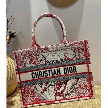 Dior Small Book Tote Bag in Red and White D-Royaume dAmour Embroidery 2021 M1286 (XXG-21080308)