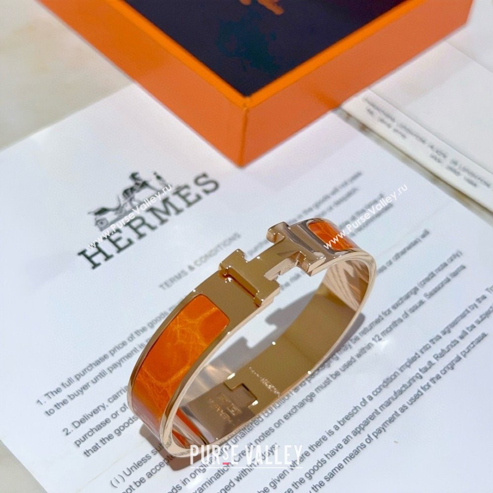 Hermes Clic H Crocodile Leather Bracelet H022820 Orange 2025 (LE-25022820)