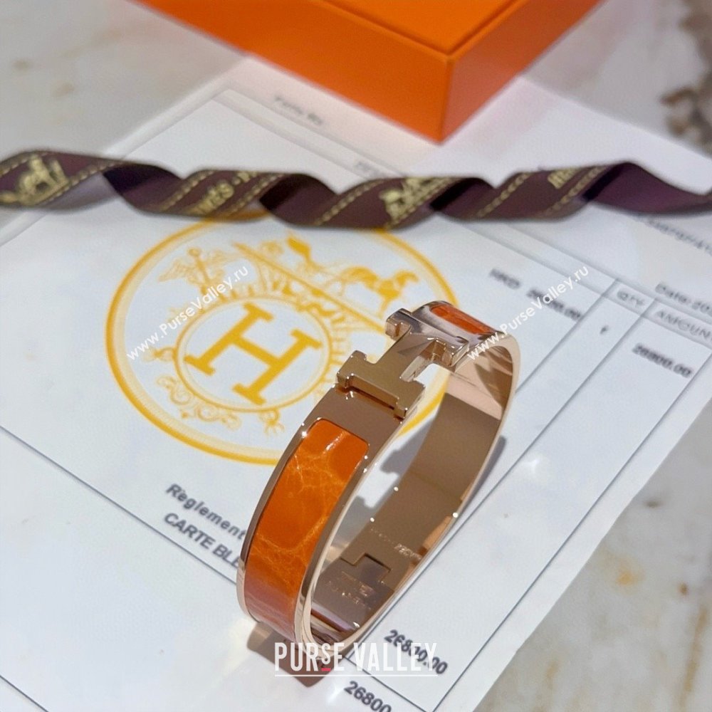 Hermes Clic H Crocodile Leather Bracelet H022820 Orange 2025 (LE-25022820)
