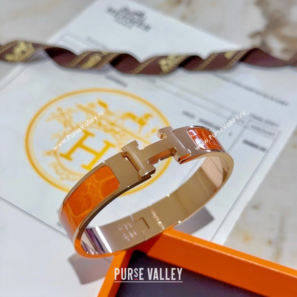 Hermes Clic H Crocodile Leather Bracelet H022820 Orange 2025 (LE-25022820)