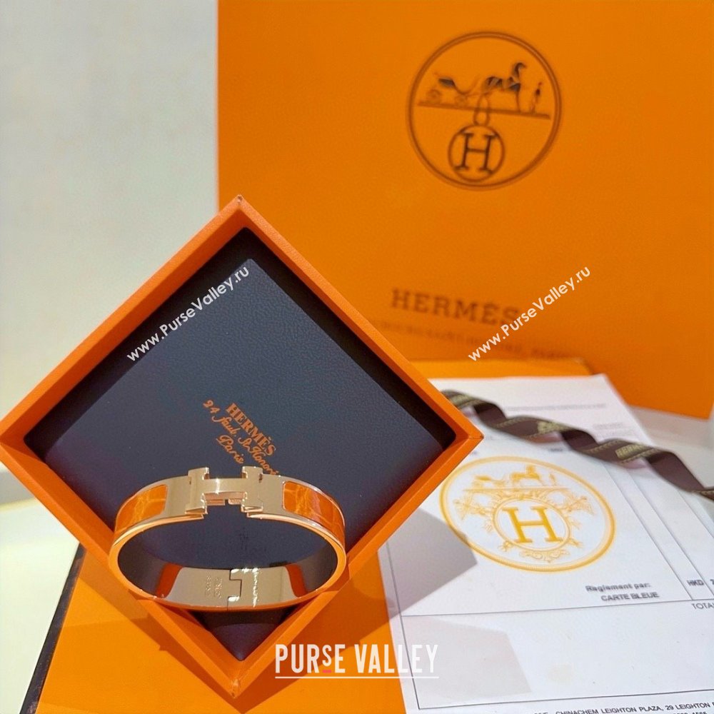 Hermes Clic H Crocodile Leather Bracelet H022820 Orange 2025 (LE-25022820)