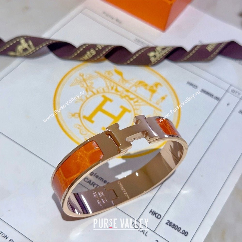 Hermes Clic H Crocodile Leather Bracelet H022820 Orange 2025 (LE-25022820)