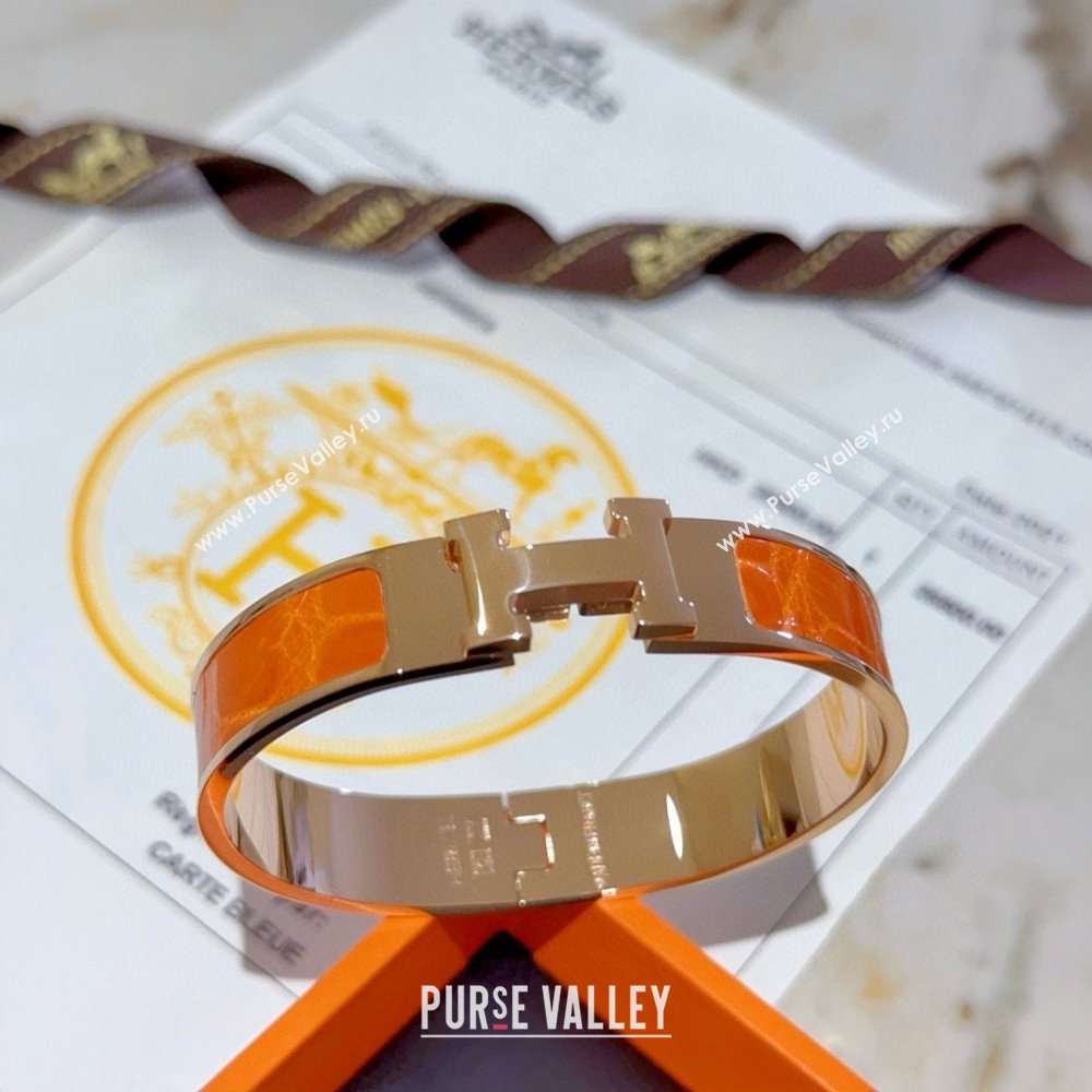 Hermes Clic H Crocodile Leather Bracelet H022820 Orange 2025 (LE-25022820)