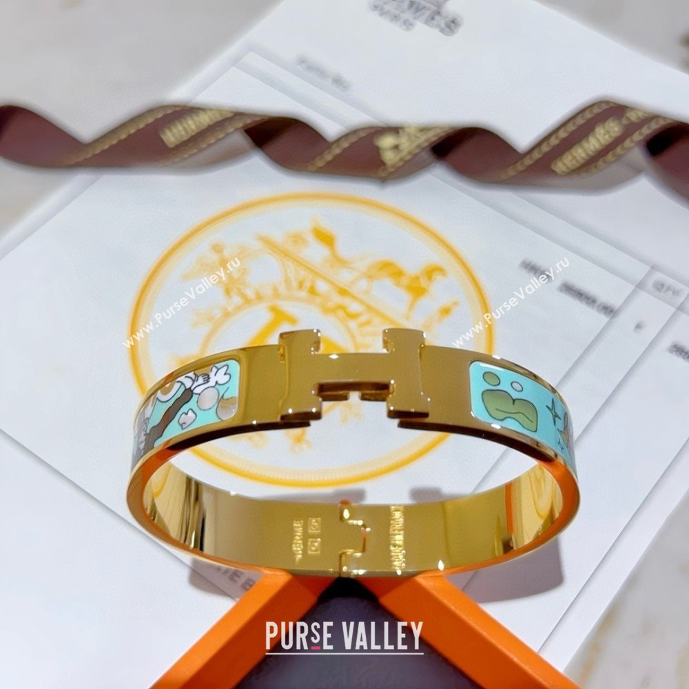 Hermes Clic H Print Bracelet H022823 Blue 2025 (LE-25022823)