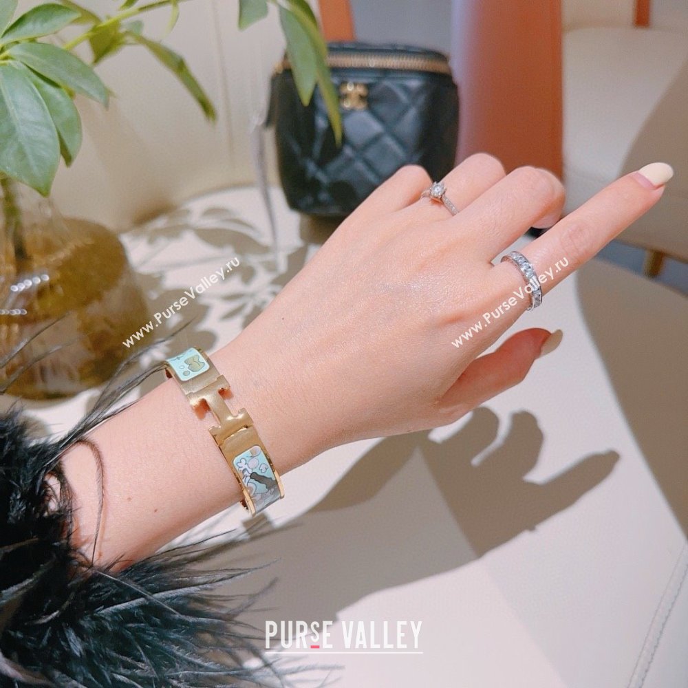 Hermes Clic H Print Bracelet H022823 Blue 2025 (LE-25022823)
