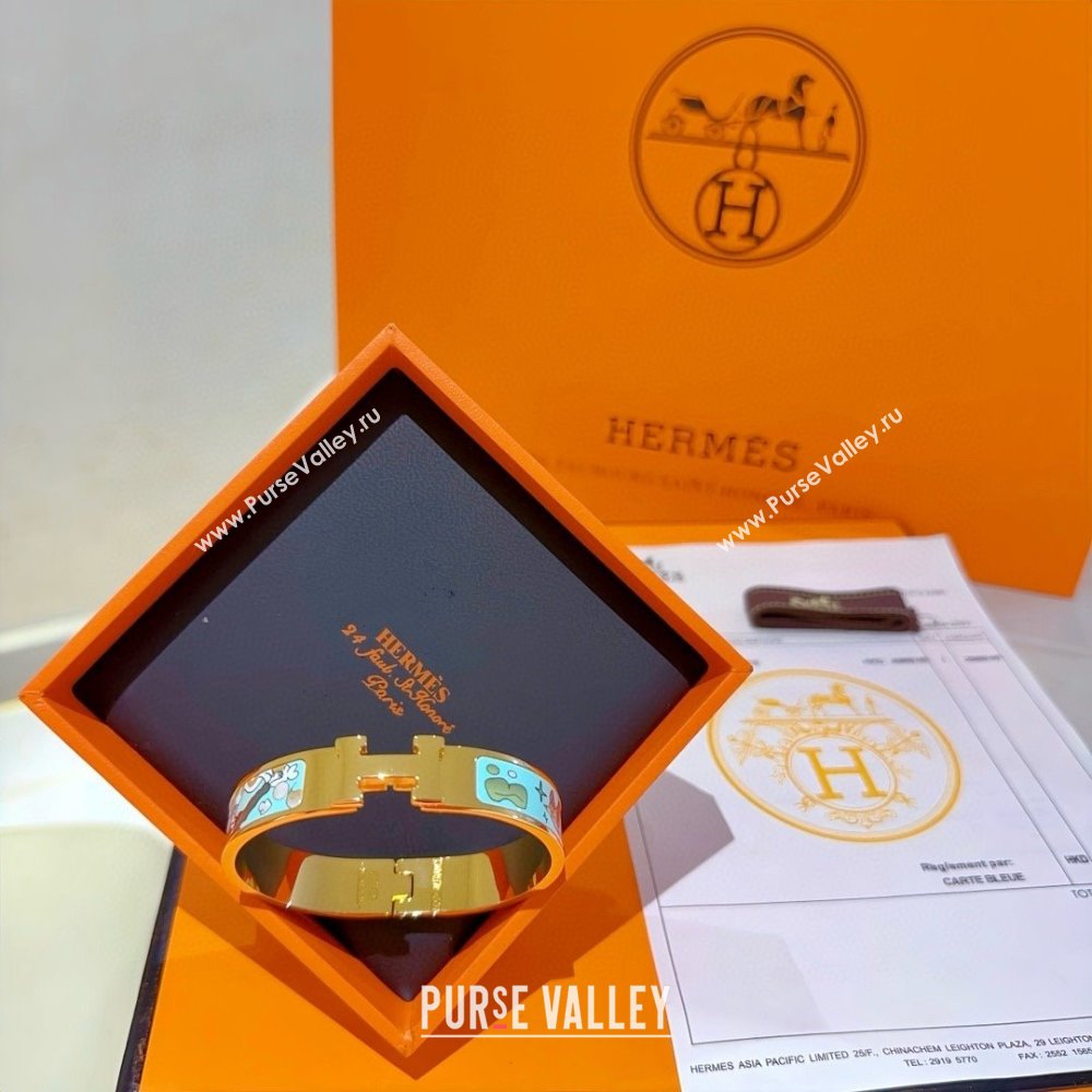 Hermes Clic H Print Bracelet H022823 Blue 2025 (LE-25022823)